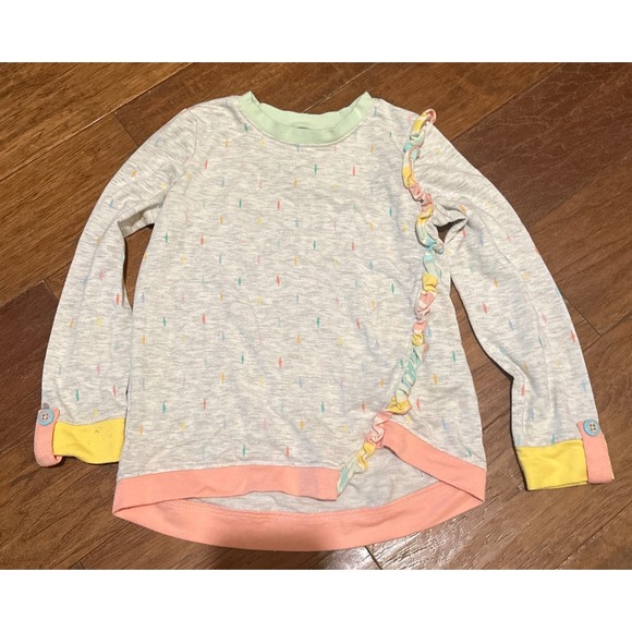 Matilda Jane Other - Matilda Jane Girls Rainbow Ruffle Long Sleeve Gray Sweatshirt Top Size 6